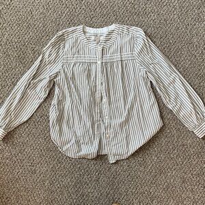 LOFT Black and White Striped Blouse